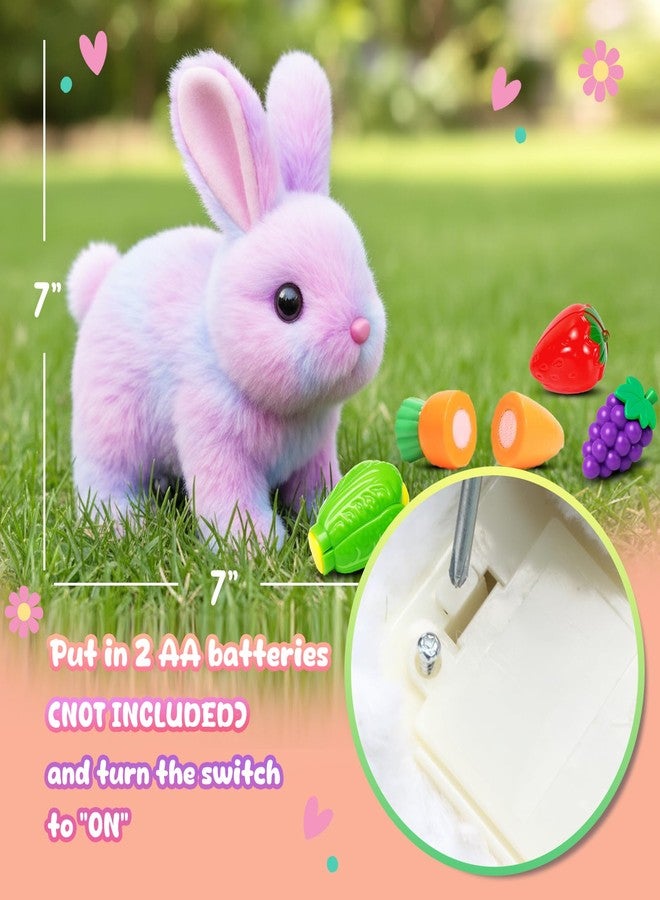 Easfan Walking Rabbit with Carrot nteractive Electronic Pet Plush Bunny Toy with Sounds and Movements Hoping Rabbit Ears Moving Educational Plush Toy Easter Birthday Gifts for Kids Girls, 7'',Rainbow - Image 3